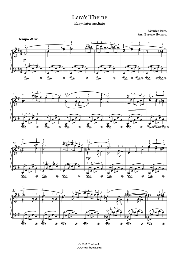 Partition Piano Le Docteur Jivago La chanson de Lara (niveau facile